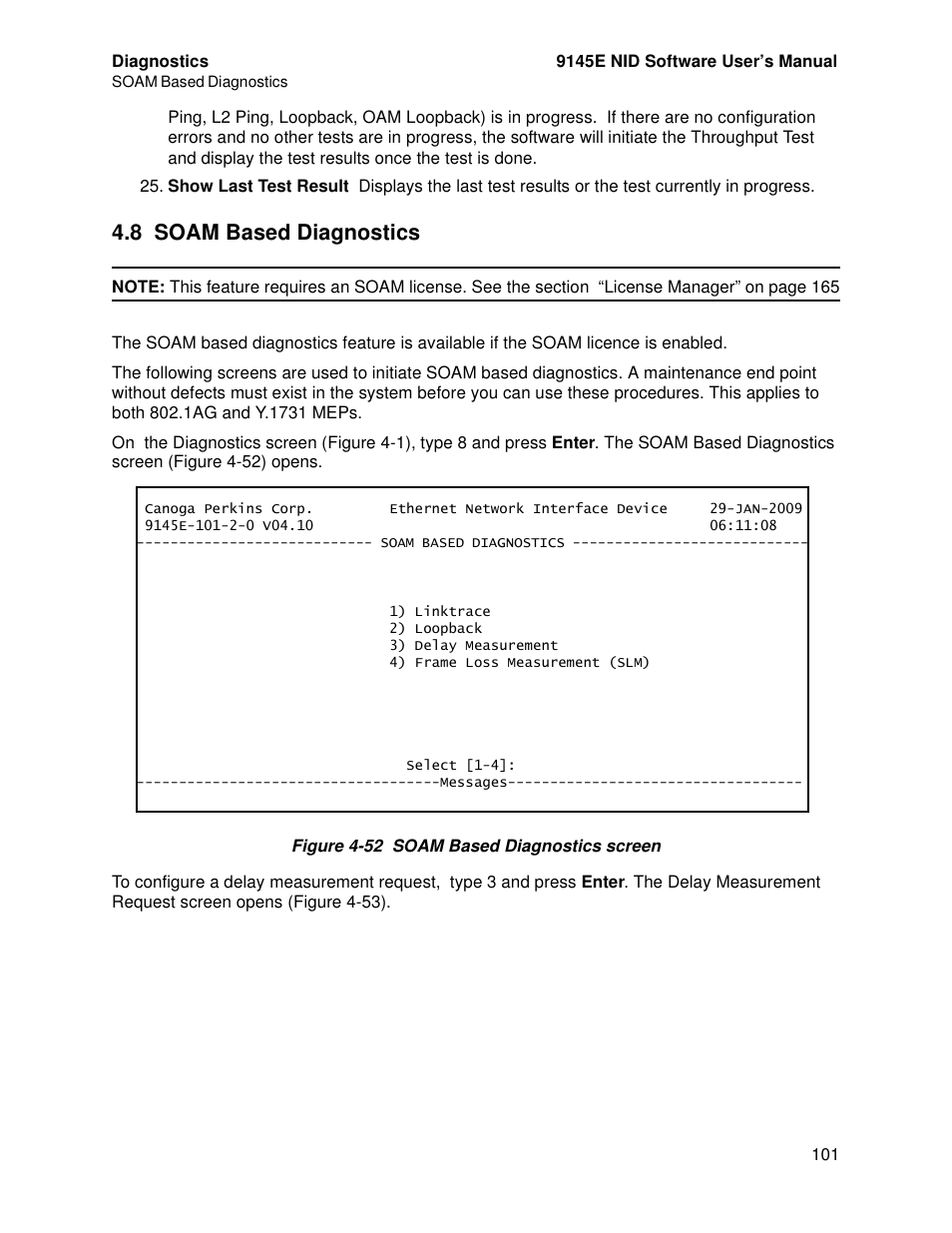 8 soam based diagnostics | CANOGA PERKINS 9145E NID Software Version 4.10 User Manual | Page 113 / 296