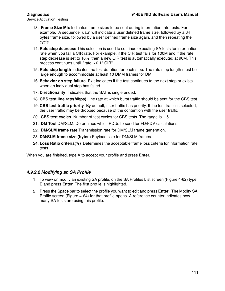 2 modifying an sa profile | CANOGA PERKINS 9145E NID Software Version 4.10 User Manual | Page 123 / 296