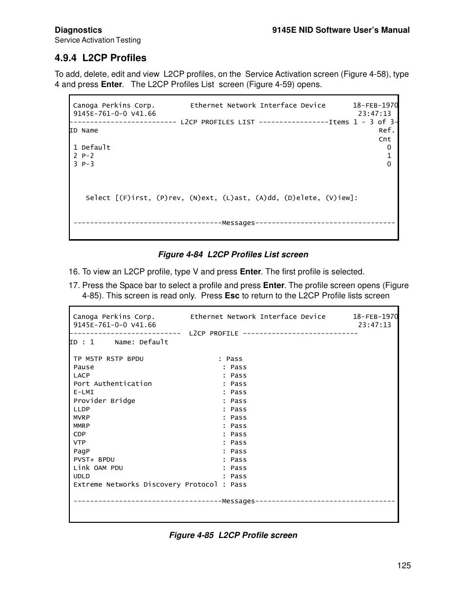 4 l2cp profiles | CANOGA PERKINS 9145E NID Software Version 4.10 User Manual | Page 137 / 296