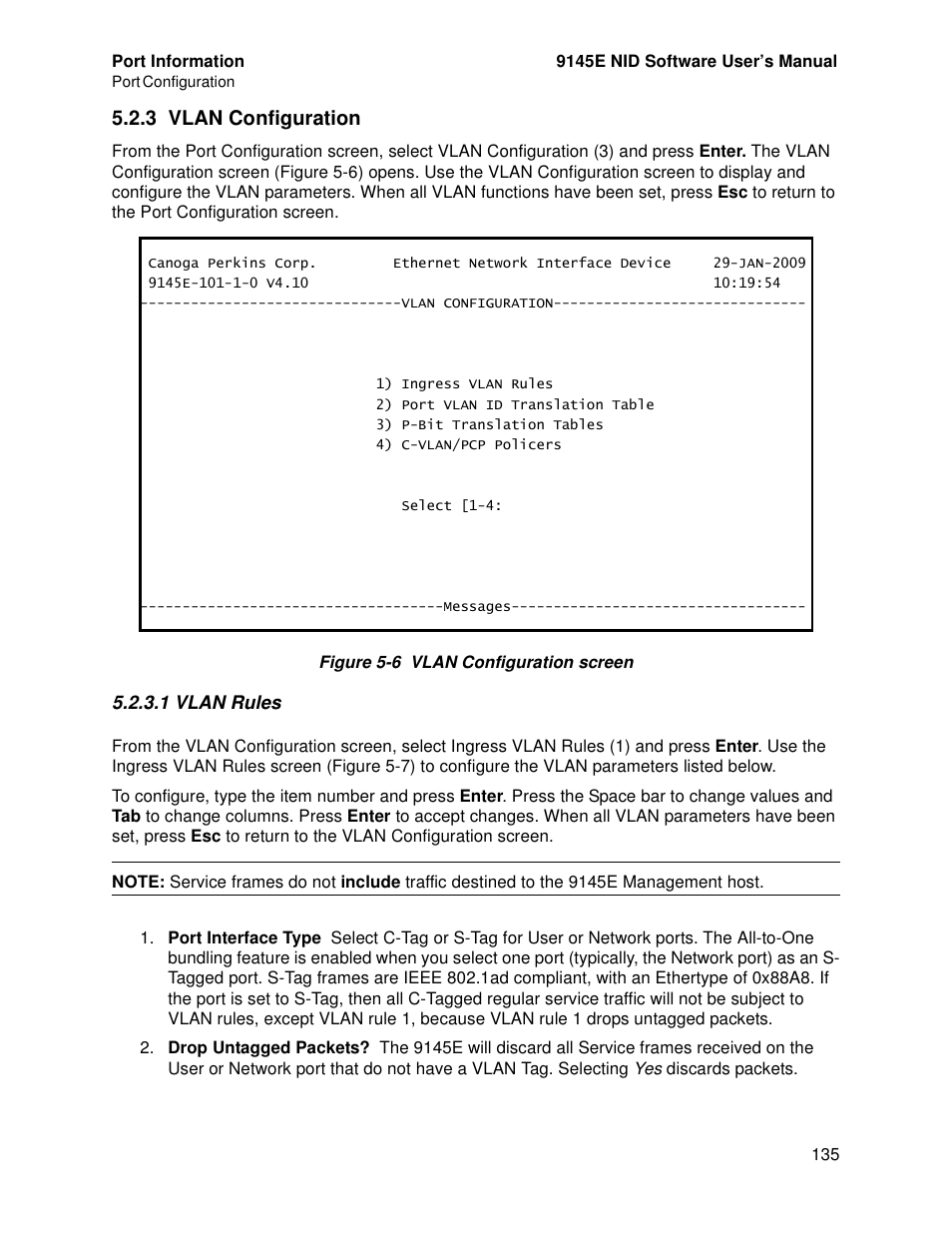 3 vlan configuration, 1 vlan rules, Vlan configuration | Vlan rules | CANOGA PERKINS 9145E NID Software Version 4.10 User Manual | Page 147 / 296