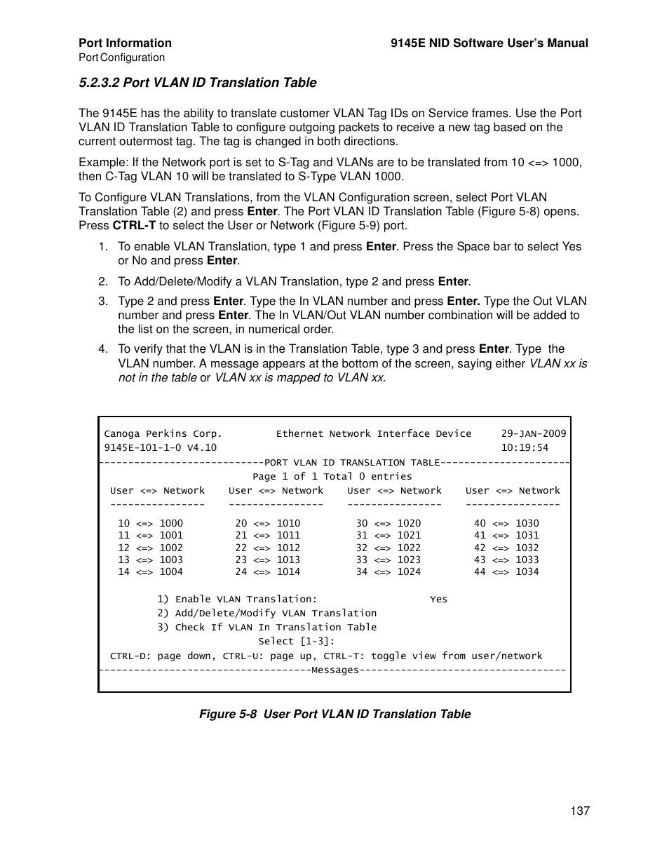2 port vlan id translation table, Port vlan id translation table | CANOGA PERKINS 9145E NID Software Version 4.10 User Manual | Page 149 / 296