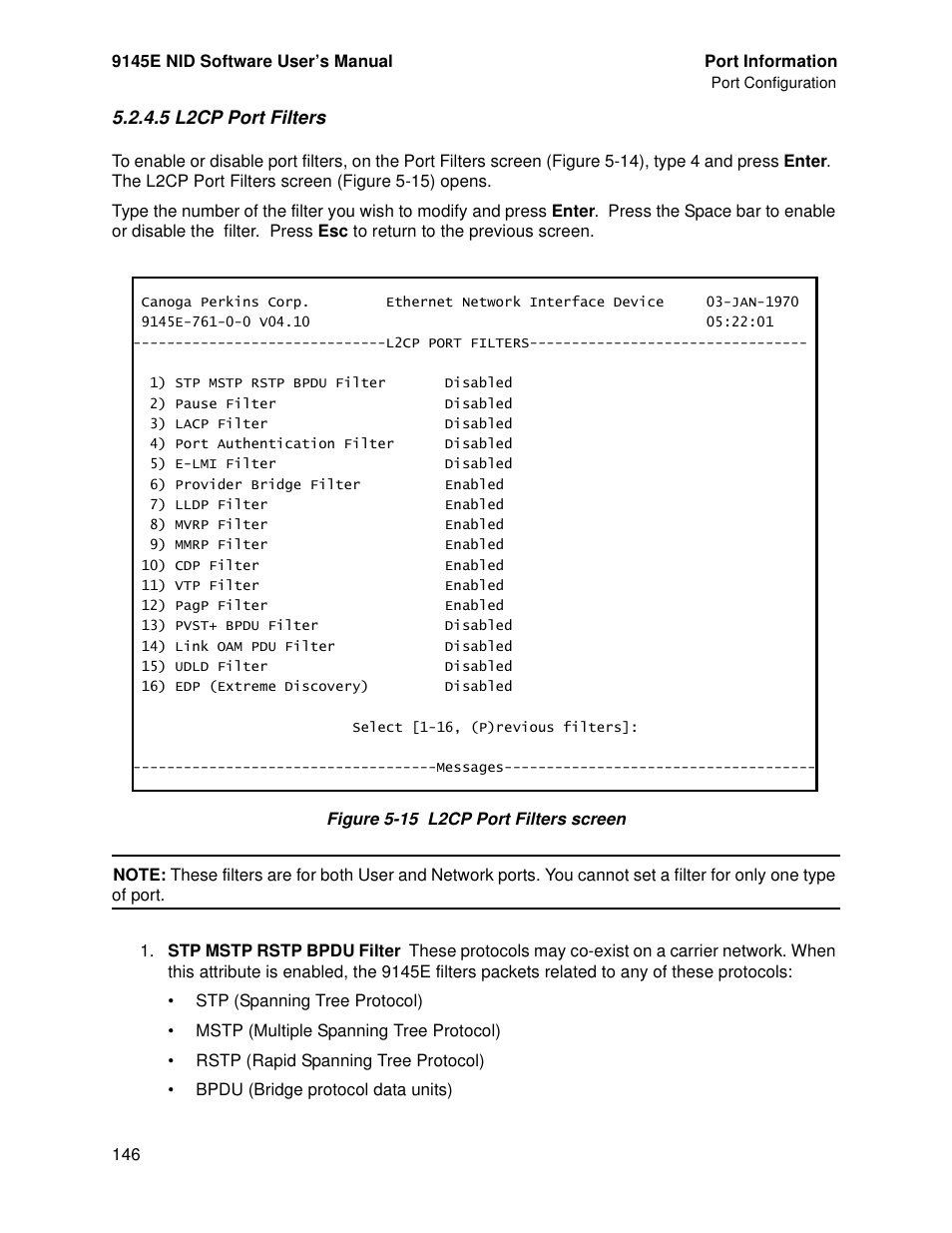 5 l2cp port filters | CANOGA PERKINS 9145E NID Software Version 4.10 User Manual | Page 158 / 296