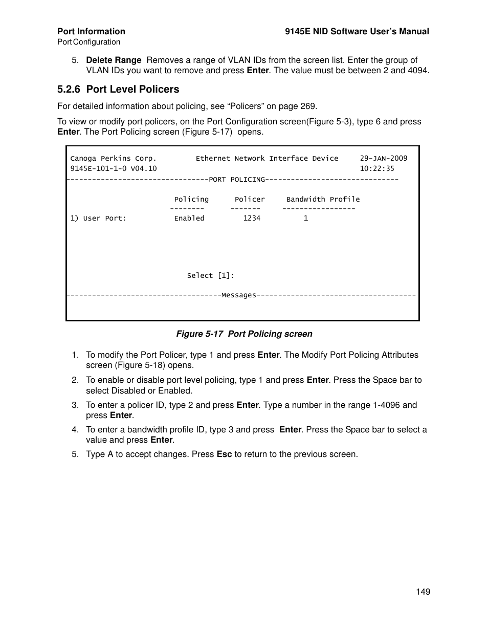6 port level policers | CANOGA PERKINS 9145E NID Software Version 4.10 User Manual | Page 161 / 296