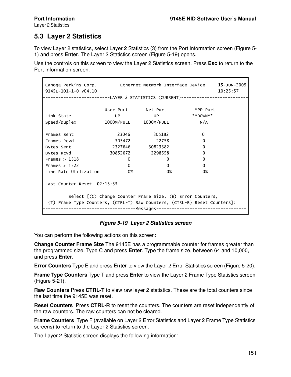 3 layer 2 statistics, Layer 2 statistics | CANOGA PERKINS 9145E NID Software Version 4.10 User Manual | Page 163 / 296