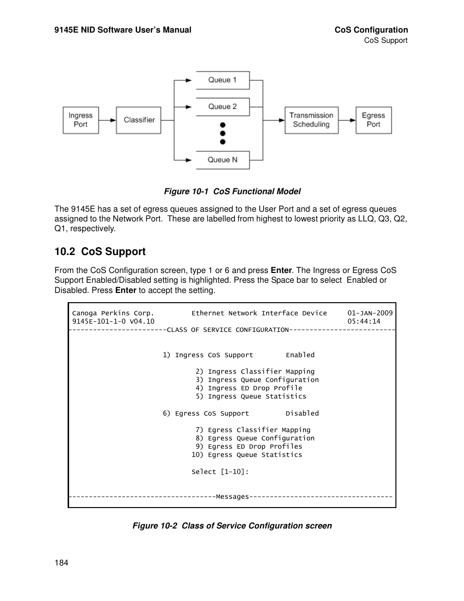 2 cos support, Cos support | CANOGA PERKINS 9145E NID Software Version 4.10 User Manual | Page 196 / 296