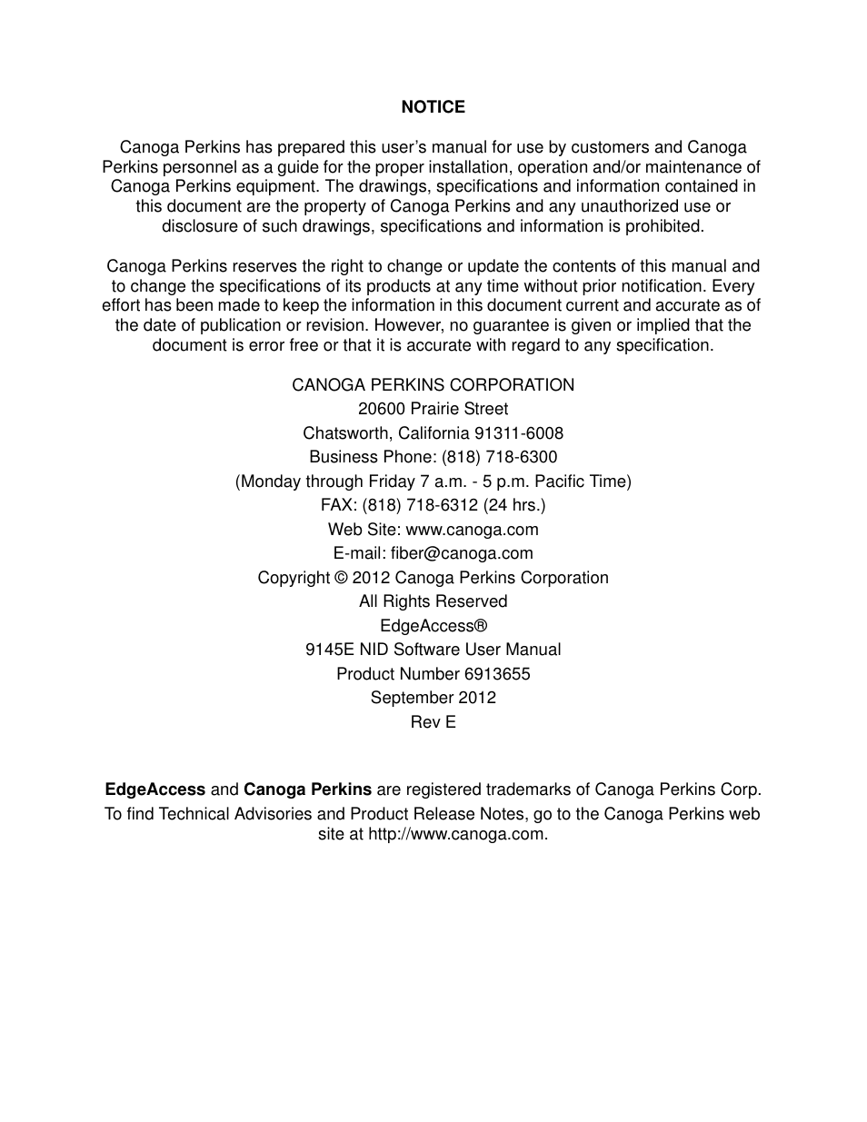 CANOGA PERKINS 9145E NID Software Version 4.10 User Manual | Page 2 / 296