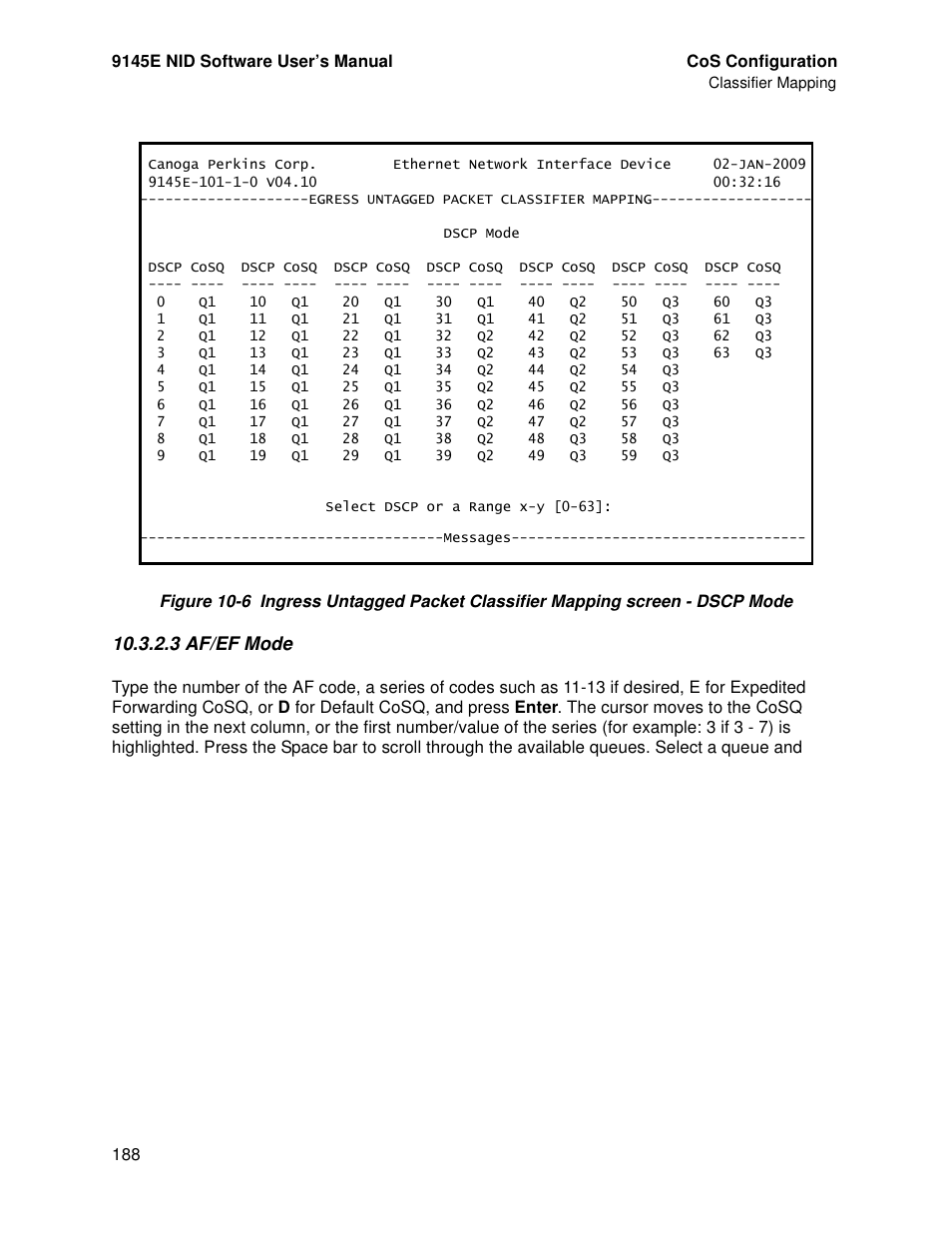 3 af/ef mode, Af/ef mode | CANOGA PERKINS 9145E NID Software Version 4.10 User Manual | Page 200 / 296