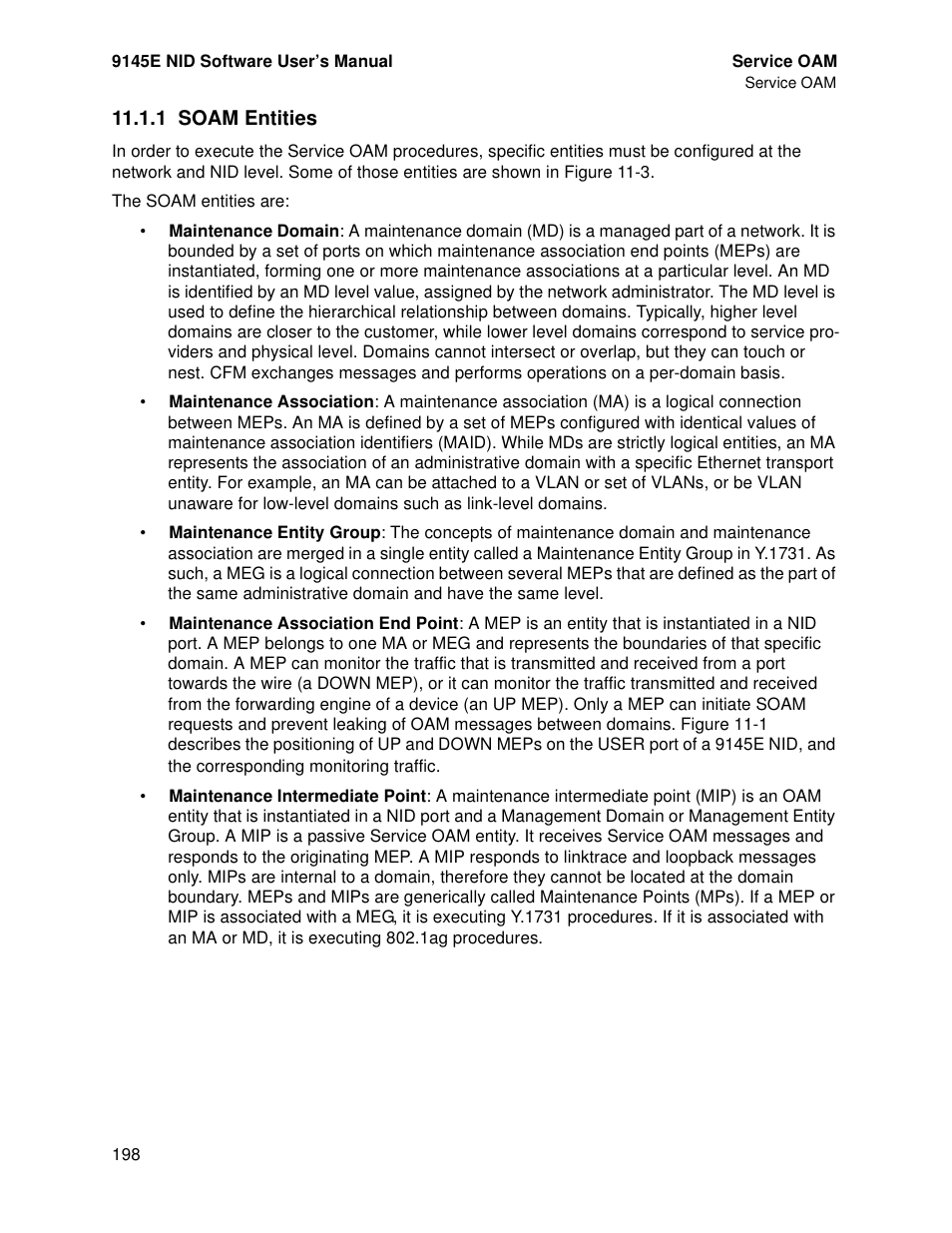 1 soam entities, Soam entities | CANOGA PERKINS 9145E NID Software Version 4.10 User Manual | Page 210 / 296