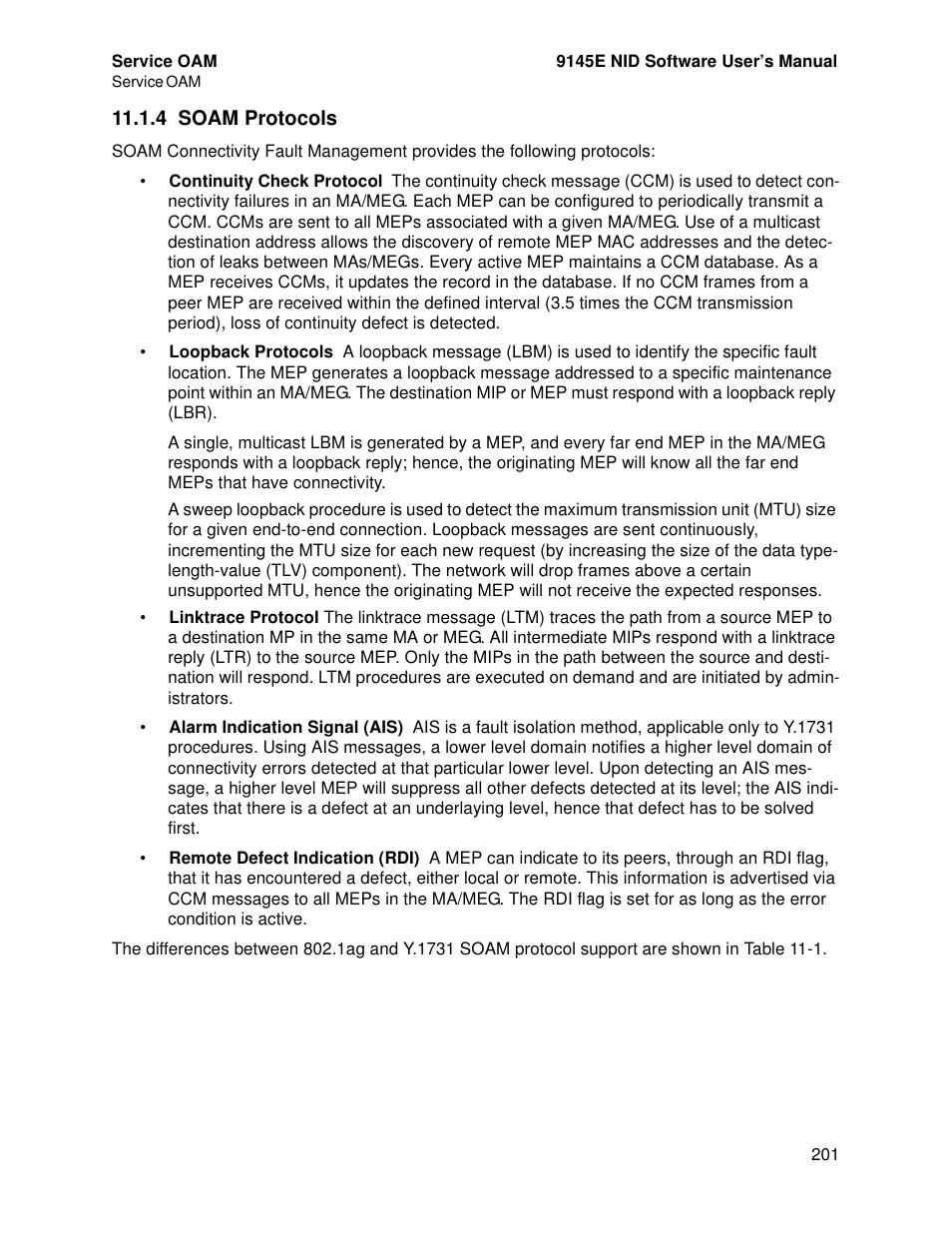 4 soam protocols, Soam protocols | CANOGA PERKINS 9145E NID Software Version 4.10 User Manual | Page 213 / 296