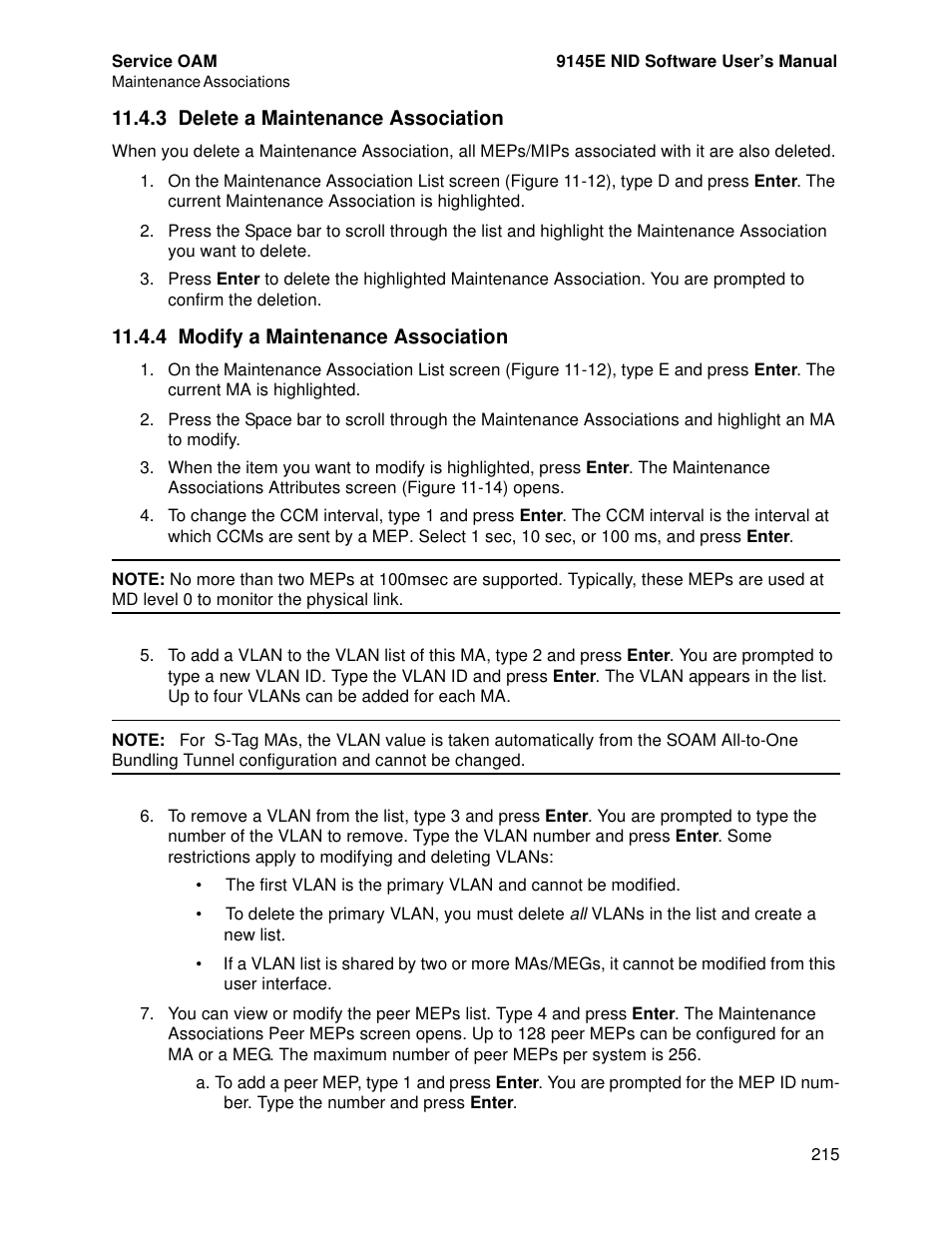 3 delete a maintenance association, 4 modify a maintenance association | CANOGA PERKINS 9145E NID Software Version 4.10 User Manual | Page 227 / 296