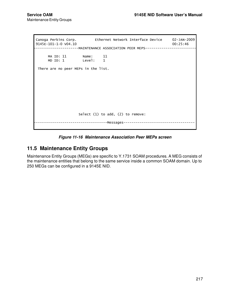 5 maintenance entity groups, Maintenance entity groups | CANOGA PERKINS 9145E NID Software Version 4.10 User Manual | Page 229 / 296