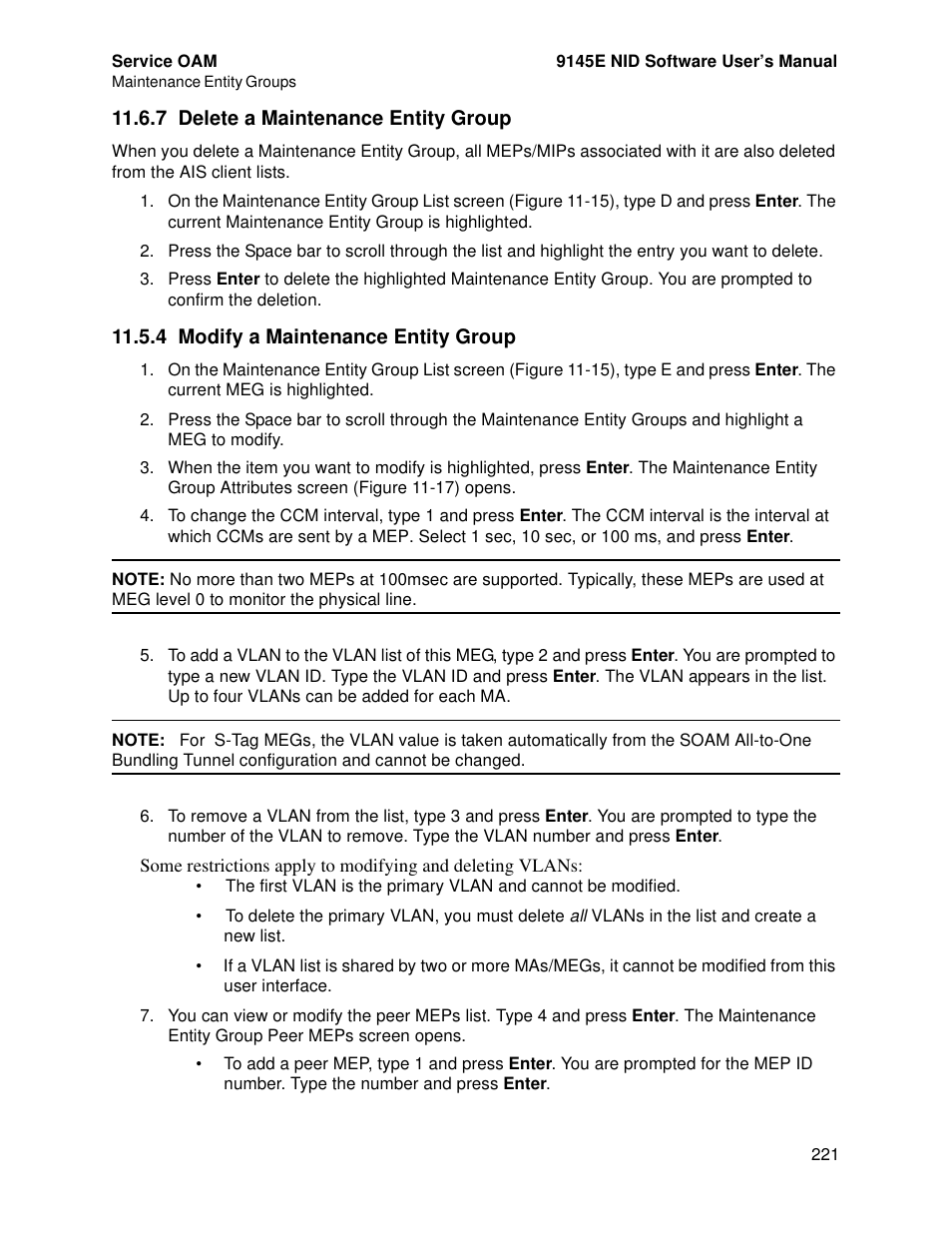 7 delete a maintenance entity group, 4 modify a maintenance entity group | CANOGA PERKINS 9145E NID Software Version 4.10 User Manual | Page 233 / 296