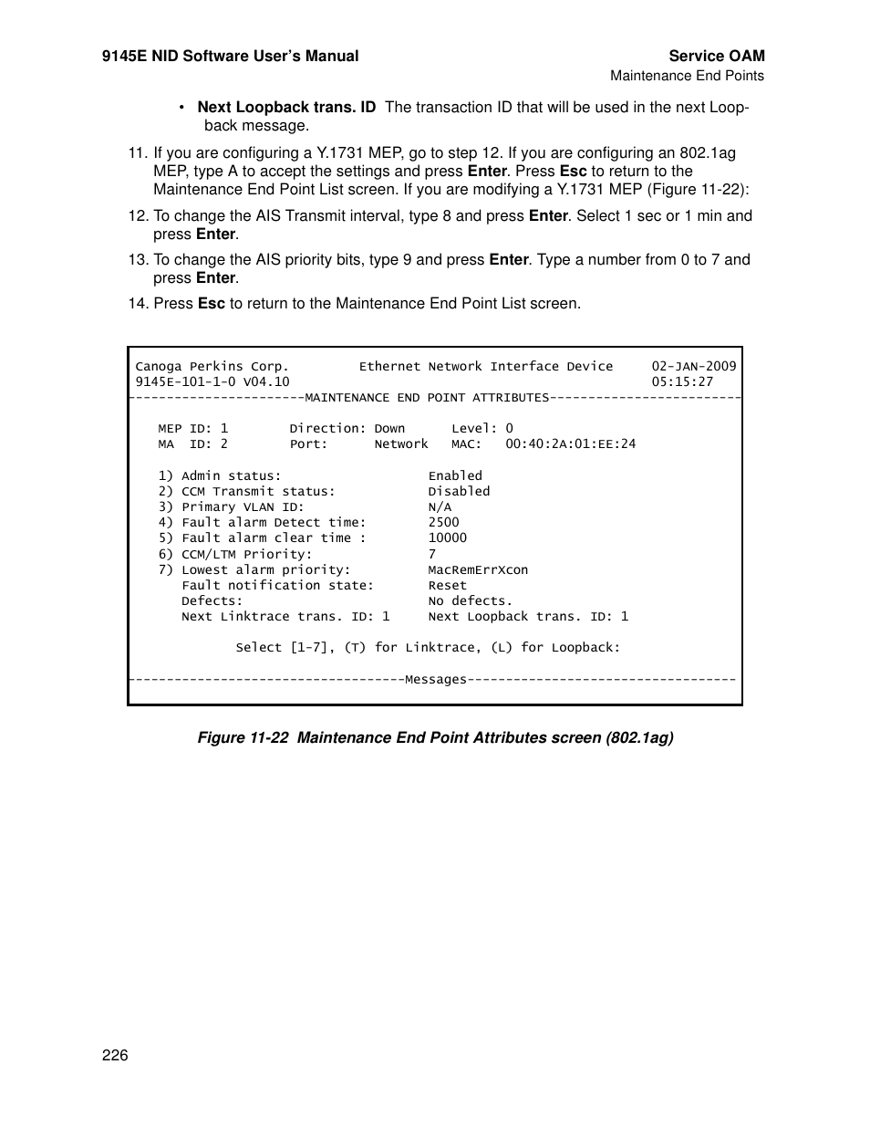 CANOGA PERKINS 9145E NID Software Version 4.10 User Manual | Page 238 / 296