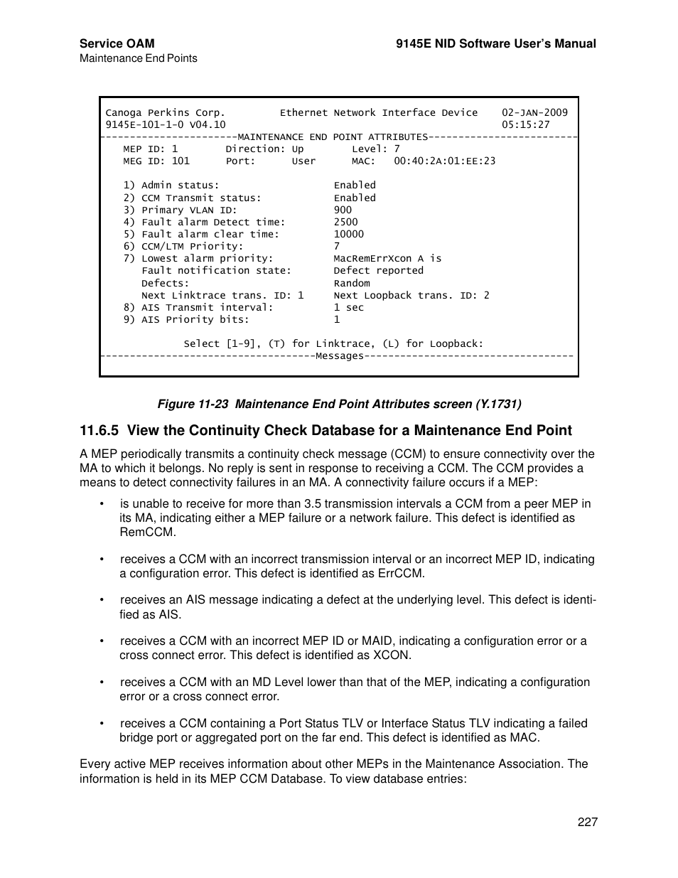 CANOGA PERKINS 9145E NID Software Version 4.10 User Manual | Page 239 / 296