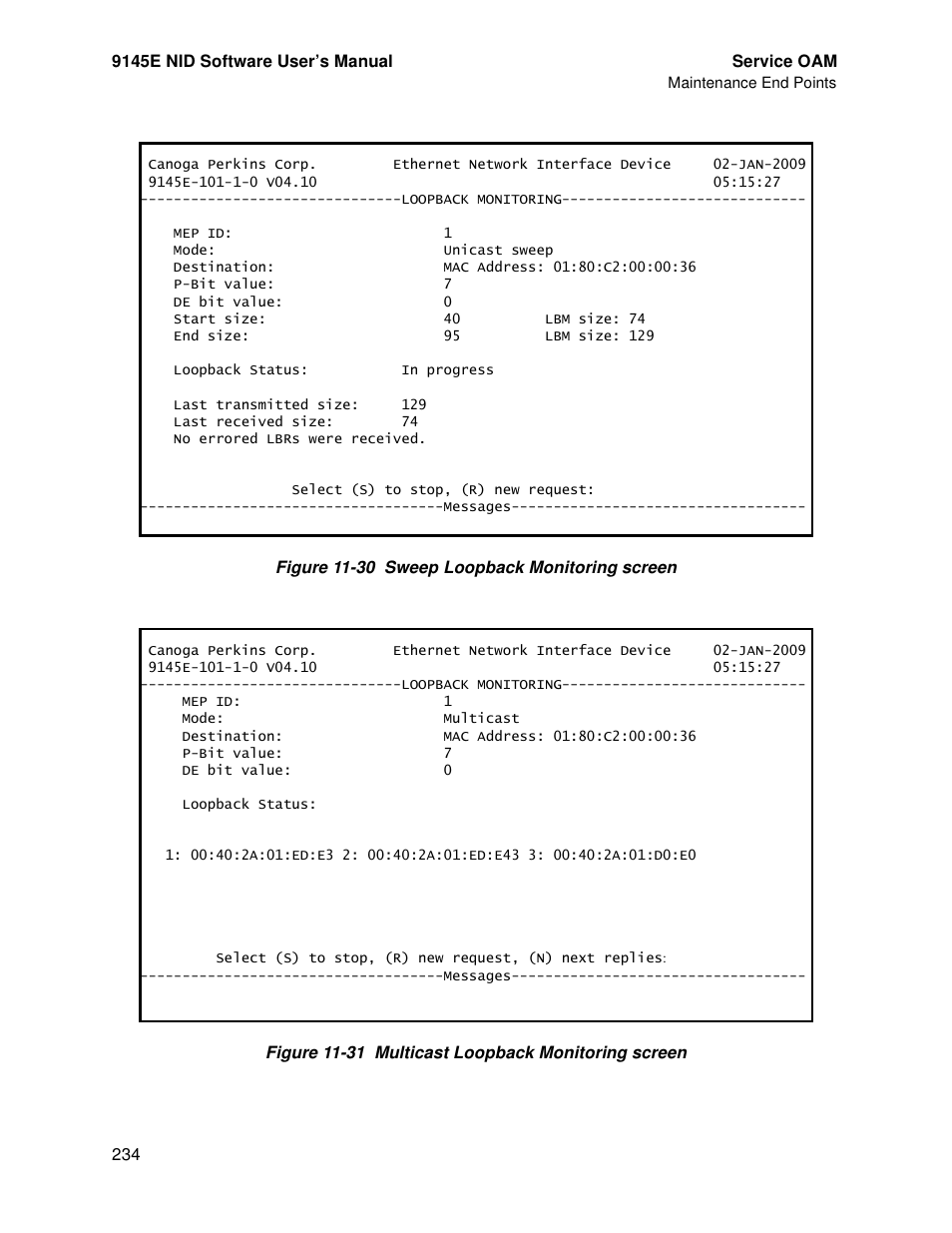 Figure 11-30, Figure 11-31 | CANOGA PERKINS 9145E NID Software Version 4.10 User Manual | Page 246 / 296