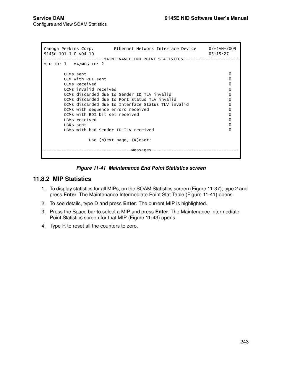 2 mip statistics | CANOGA PERKINS 9145E NID Software Version 4.10 User Manual | Page 255 / 296