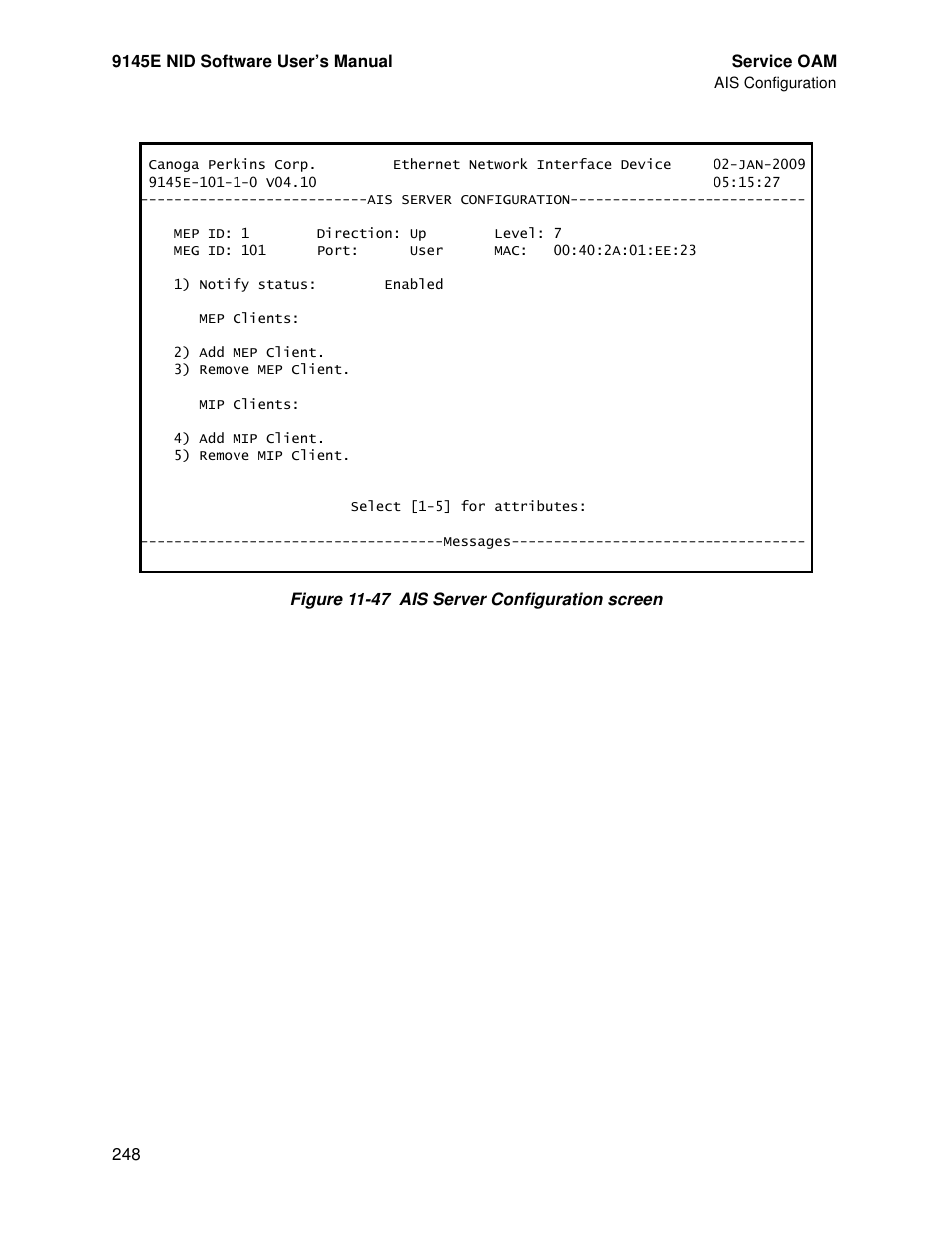 CANOGA PERKINS 9145E NID Software Version 4.10 User Manual | Page 260 / 296