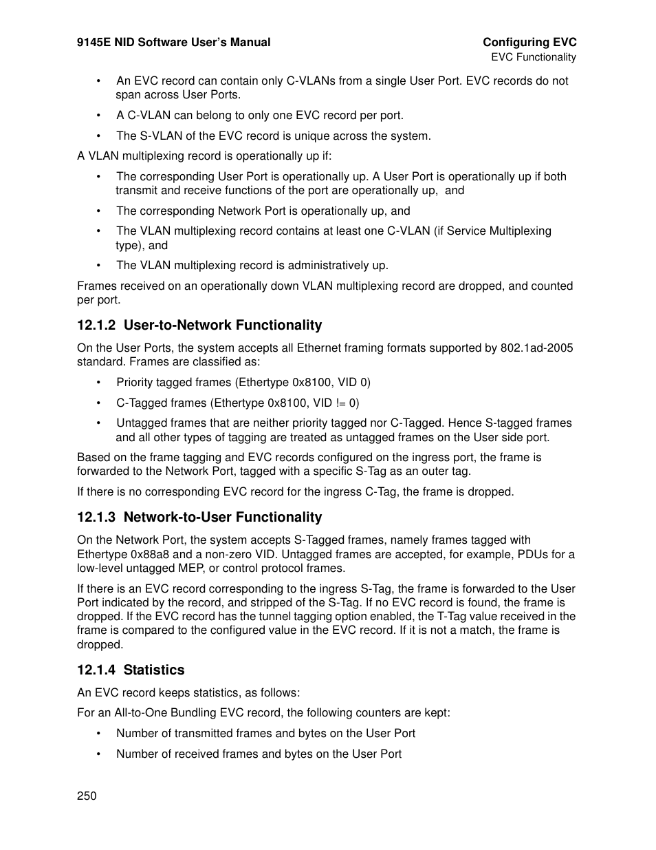 2 user-to-network functionality, 3 network-to-user functionality, 4 statistics | CANOGA PERKINS 9145E NID Software Version 4.10 User Manual | Page 262 / 296