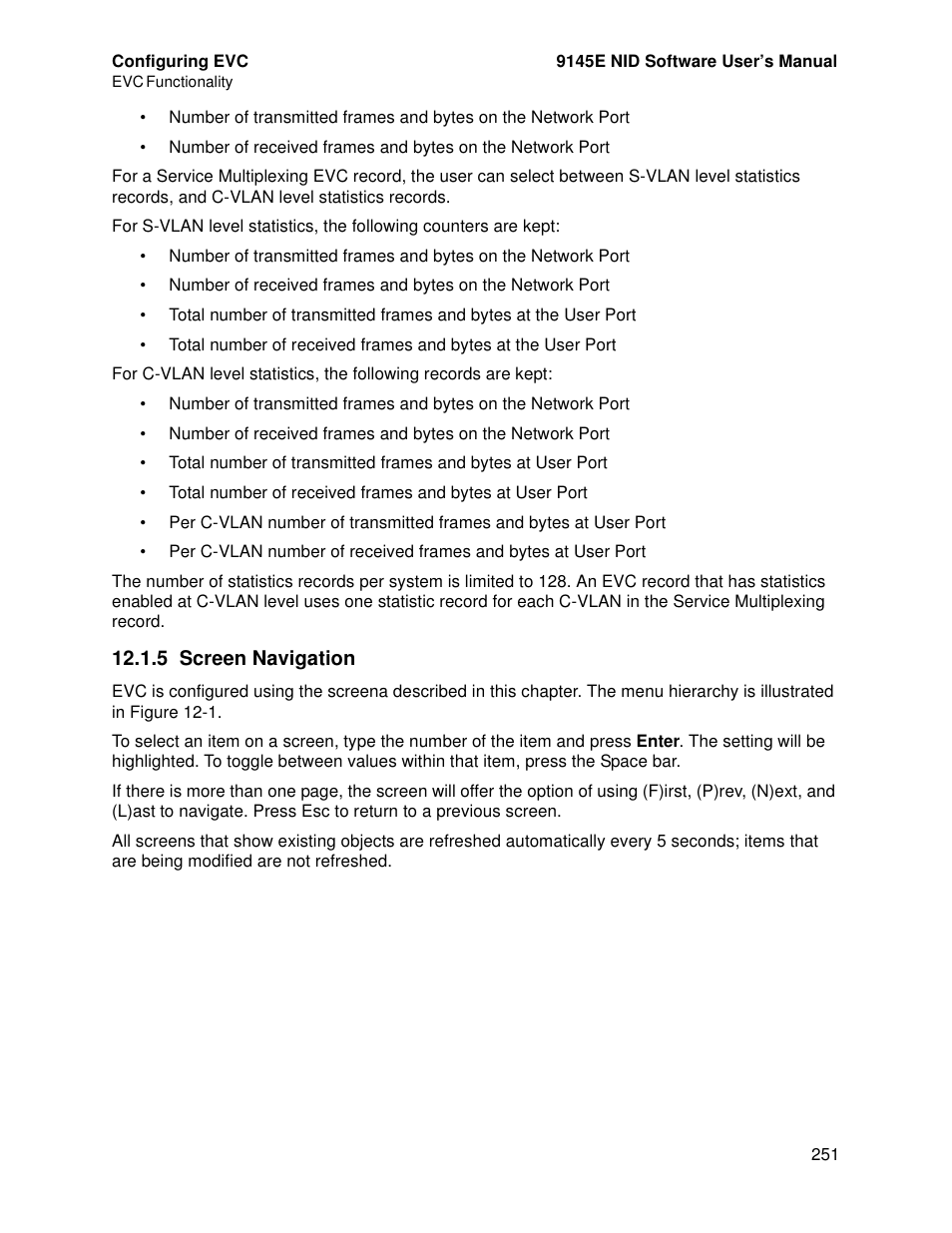 5 screen navigation | CANOGA PERKINS 9145E NID Software Version 4.10 User Manual | Page 263 / 296