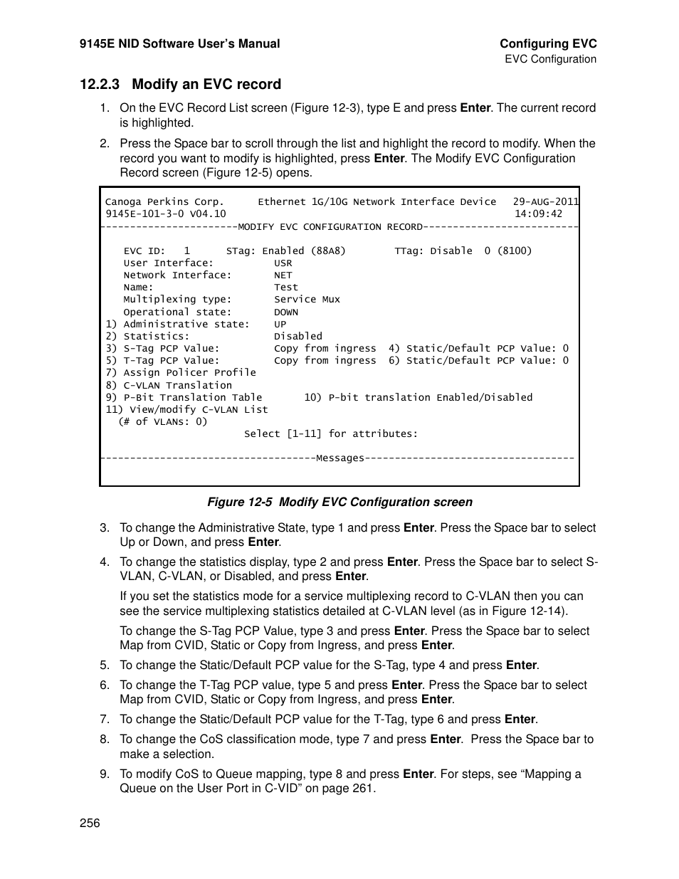 3 modify an evc record | CANOGA PERKINS 9145E NID Software Version 4.10 User Manual | Page 268 / 296