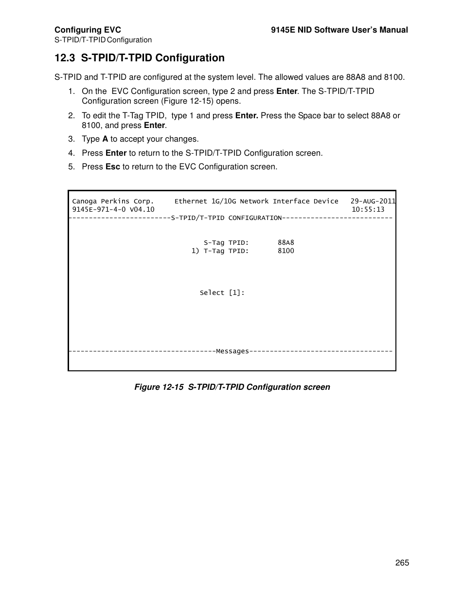 3 s-tpid/t-tpid configuration | CANOGA PERKINS 9145E NID Software Version 4.10 User Manual | Page 277 / 296