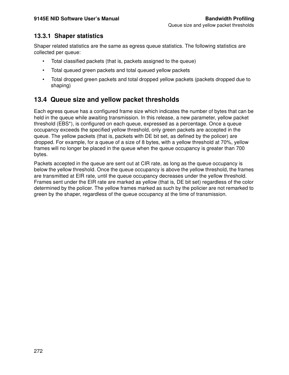 1 shaper statistics, 4 queue size and yellow packet thresholds | CANOGA PERKINS 9145E NID Software Version 4.10 User Manual | Page 284 / 296