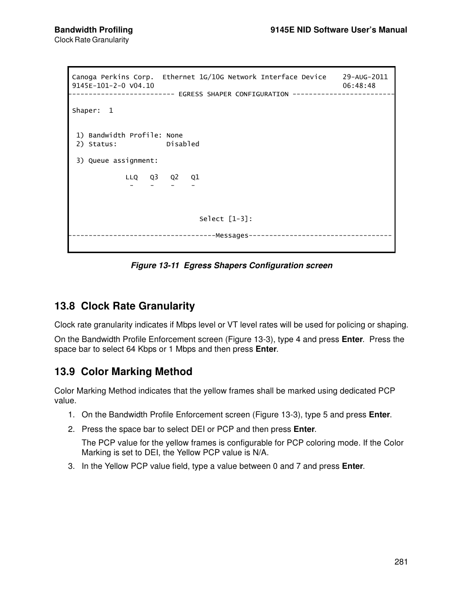 8 clock rate granularity, 9 color marking method, Figure 13-11) | CANOGA PERKINS 9145E NID Software Version 4.10 User Manual | Page 293 / 296