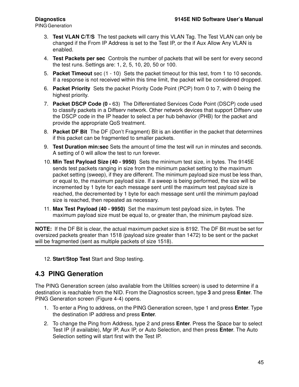 3 ping generation, Ping generation | CANOGA PERKINS 9145E NID Software Version 4.10 User Manual | Page 57 / 296