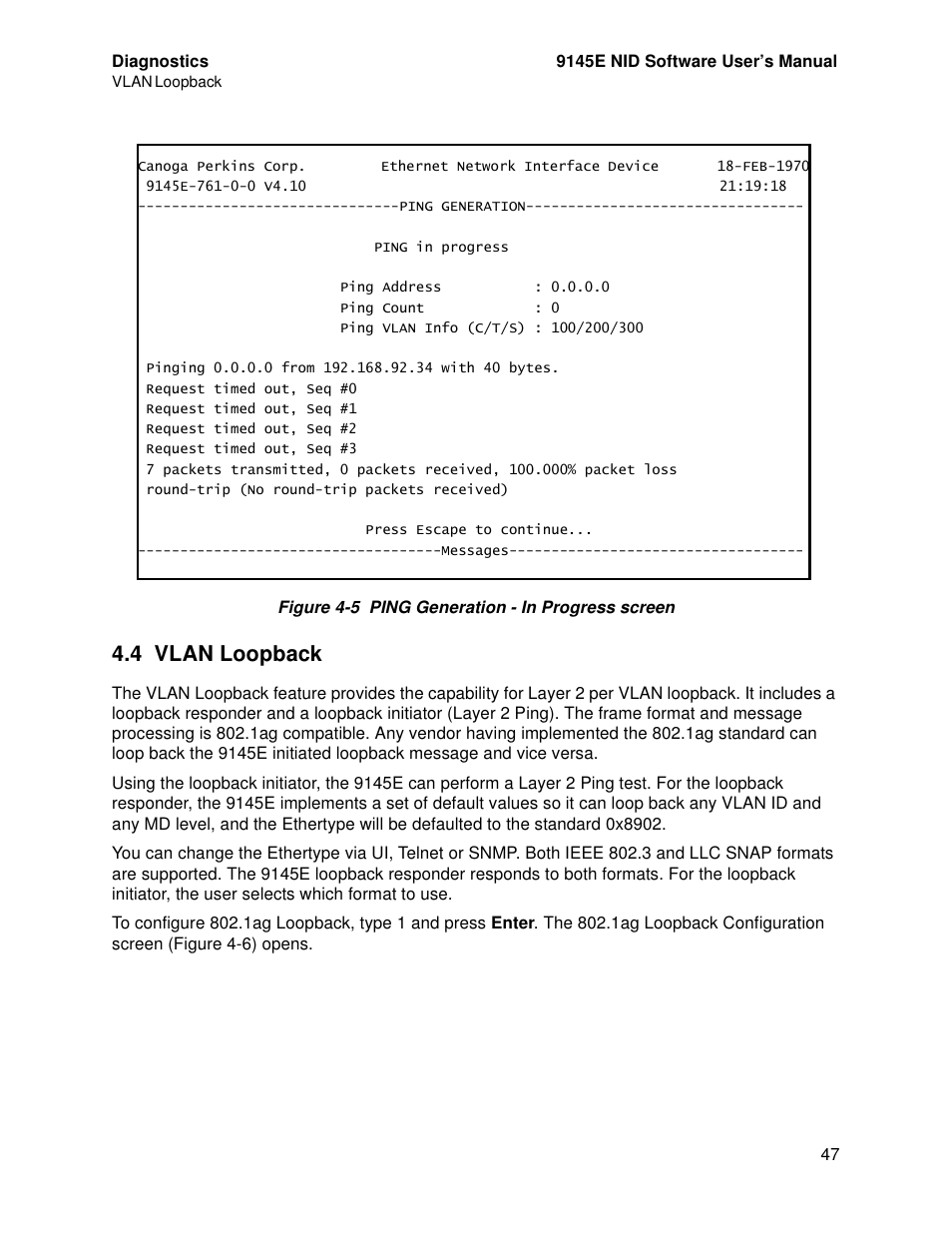 4 vlan loopback, Vlan loopback | CANOGA PERKINS 9145E NID Software Version 4.10 User Manual | Page 59 / 296