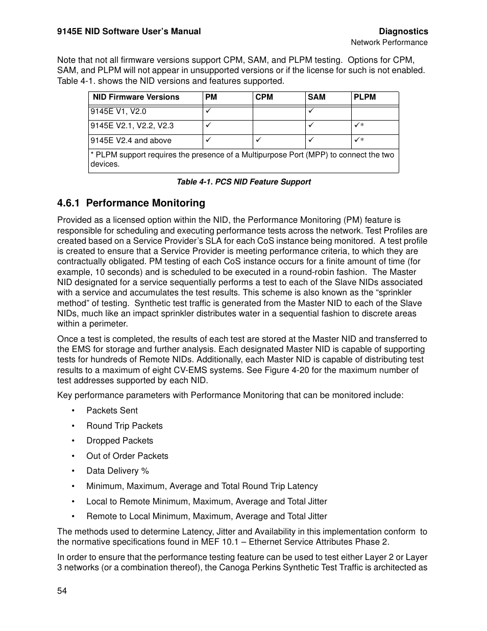 1 performance monitoring | CANOGA PERKINS 9145E NID Software Version 4.10 User Manual | Page 66 / 296