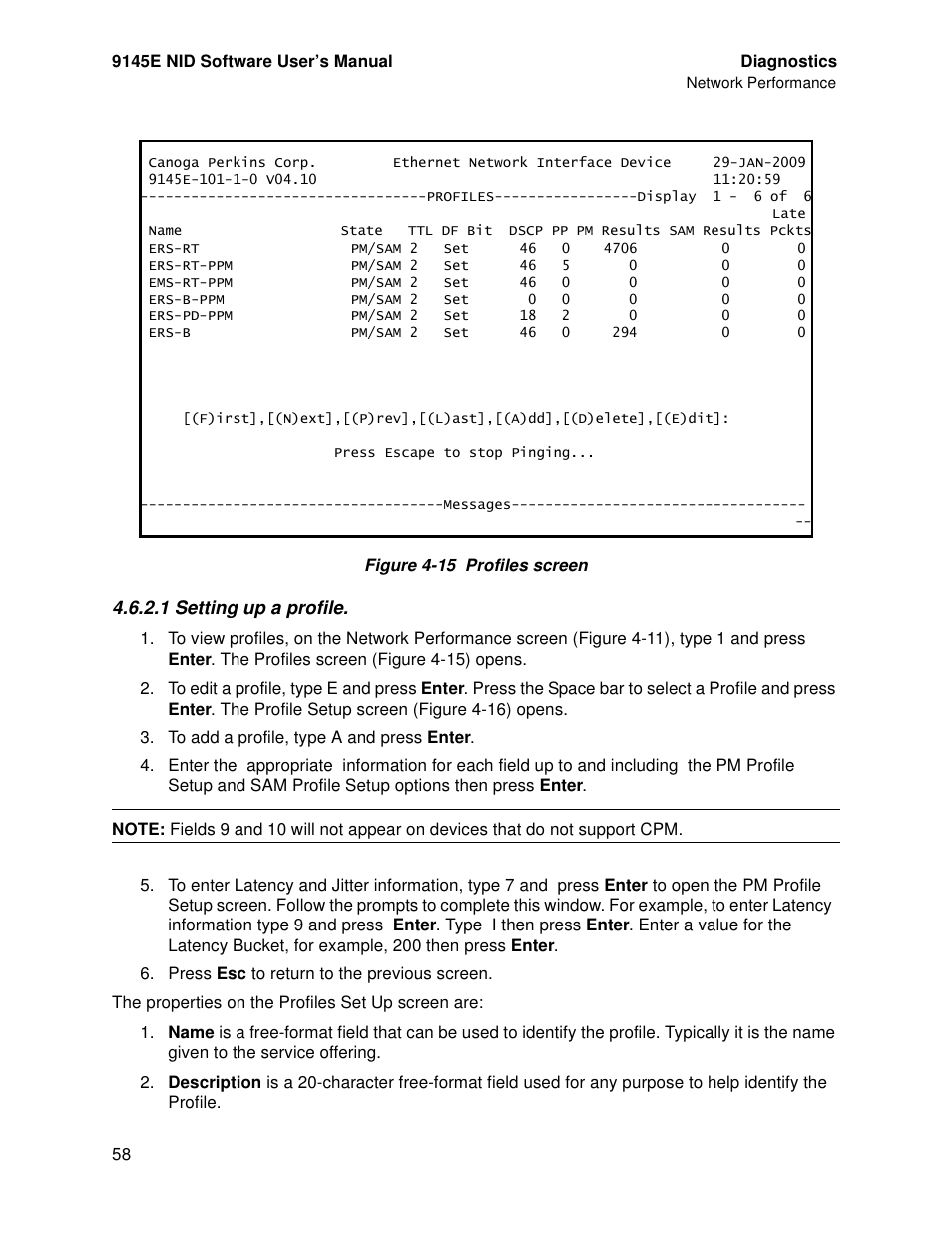 1 setting up a profile | CANOGA PERKINS 9145E NID Software Version 4.10 User Manual | Page 70 / 296