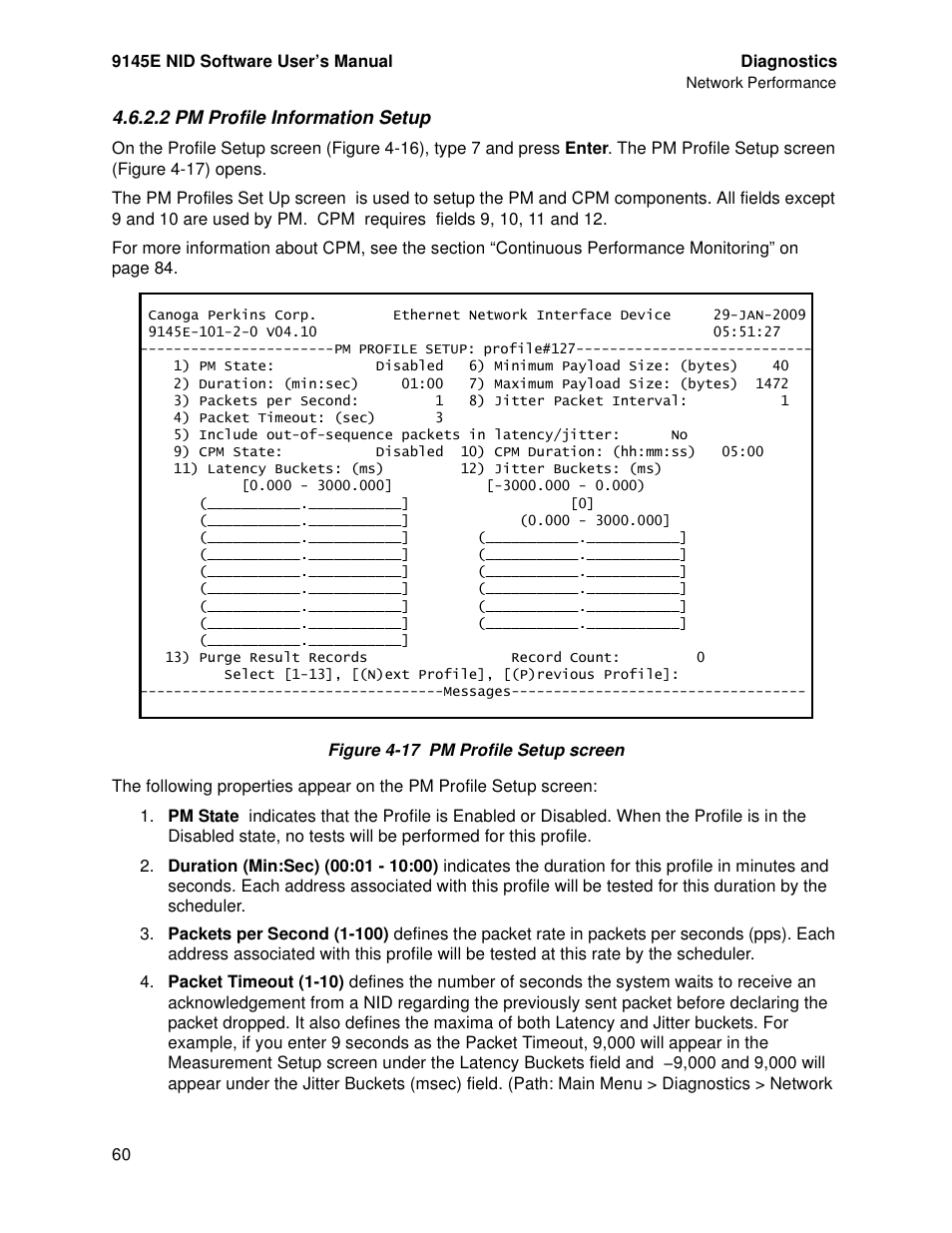 2 pm profile information setup | CANOGA PERKINS 9145E NID Software Version 4.10 User Manual | Page 72 / 296