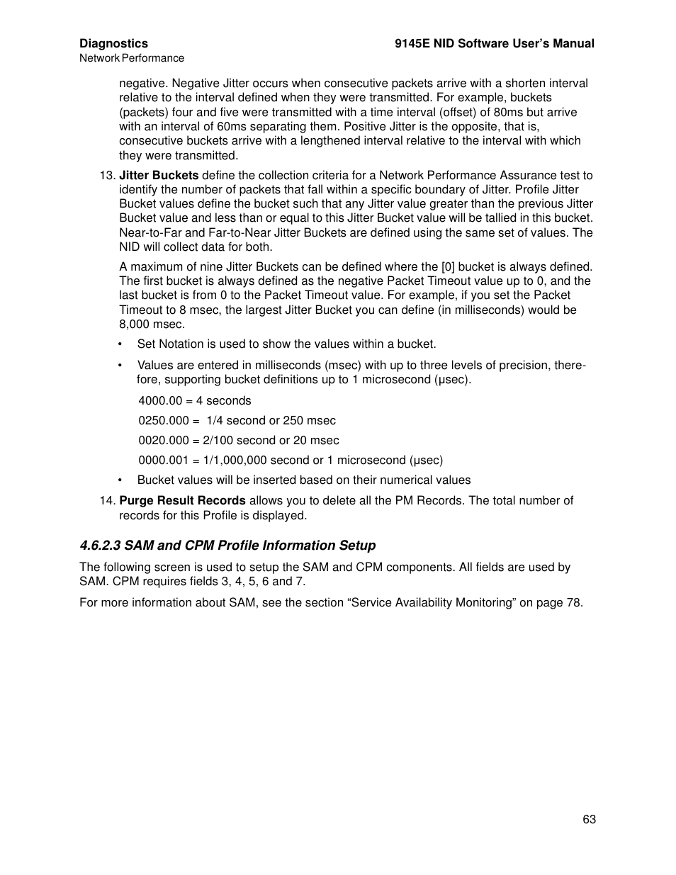 3 sam and cpm profile information setup | CANOGA PERKINS 9145E NID Software Version 4.10 User Manual | Page 75 / 296