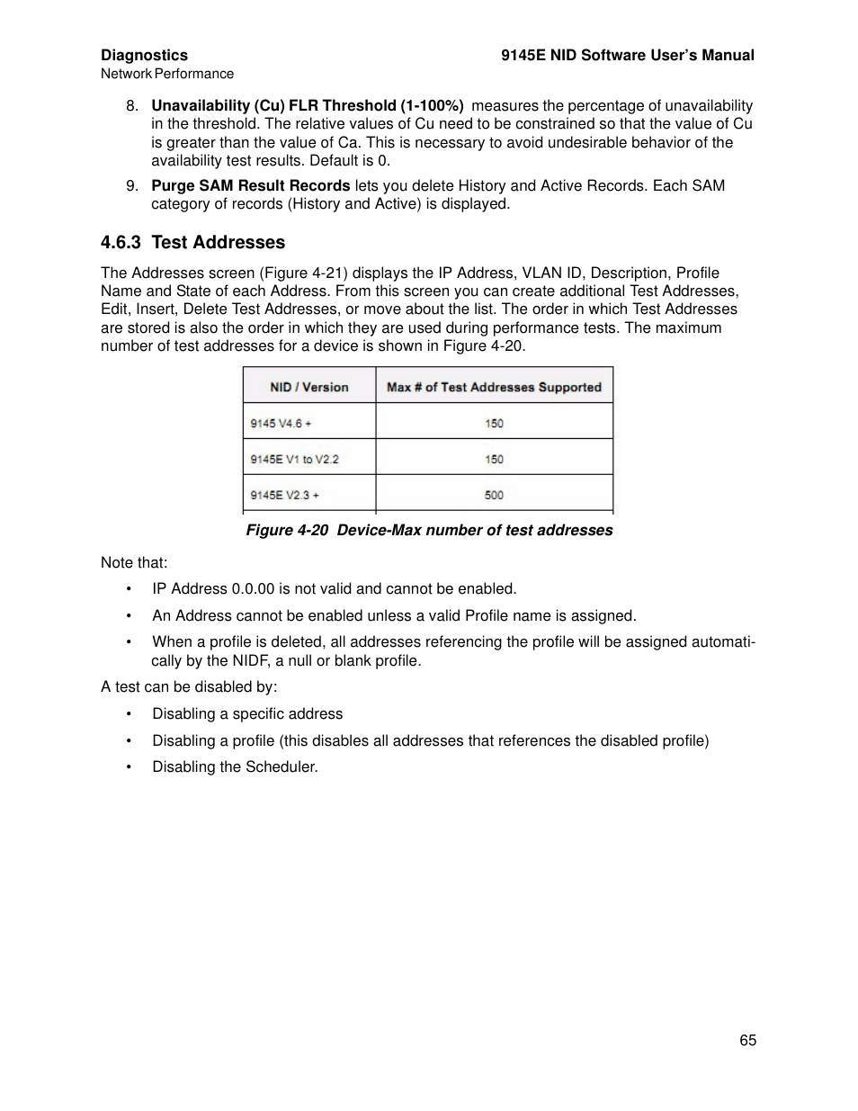 3 test addresses | CANOGA PERKINS 9145E NID Software Version 4.10 User Manual | Page 77 / 296