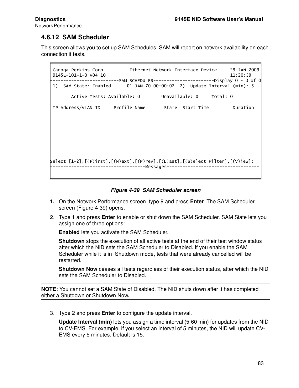 12 sam scheduler | CANOGA PERKINS 9145E NID Software Version 4.10 User Manual | Page 95 / 296