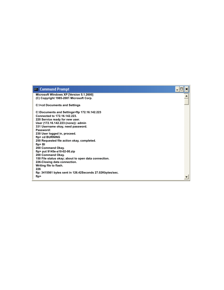 5 software upgrades using ftp or sftp, 1 software download using ftp, Figure 8-3. command prompt screen | Software upgrades using ftp or sftp, Software download using ftp | CANOGA PERKINS 9145E10G NID Software Version 1.0 User Manual | Page 98 / 116