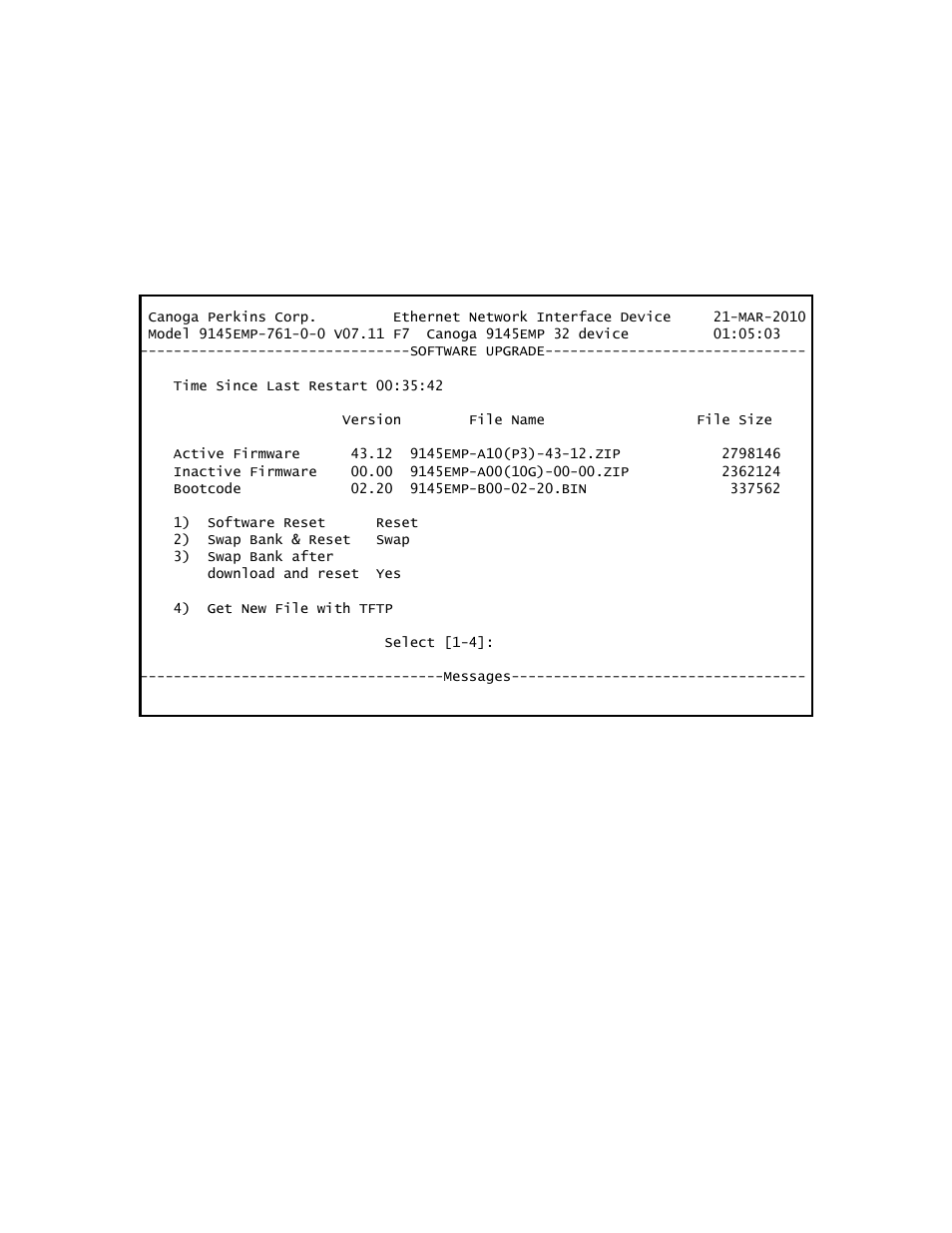 3 swap bank after download and reset | CANOGA PERKINS 9145EMP NID Software Version 3.1 User Manual | Page 100 / 202