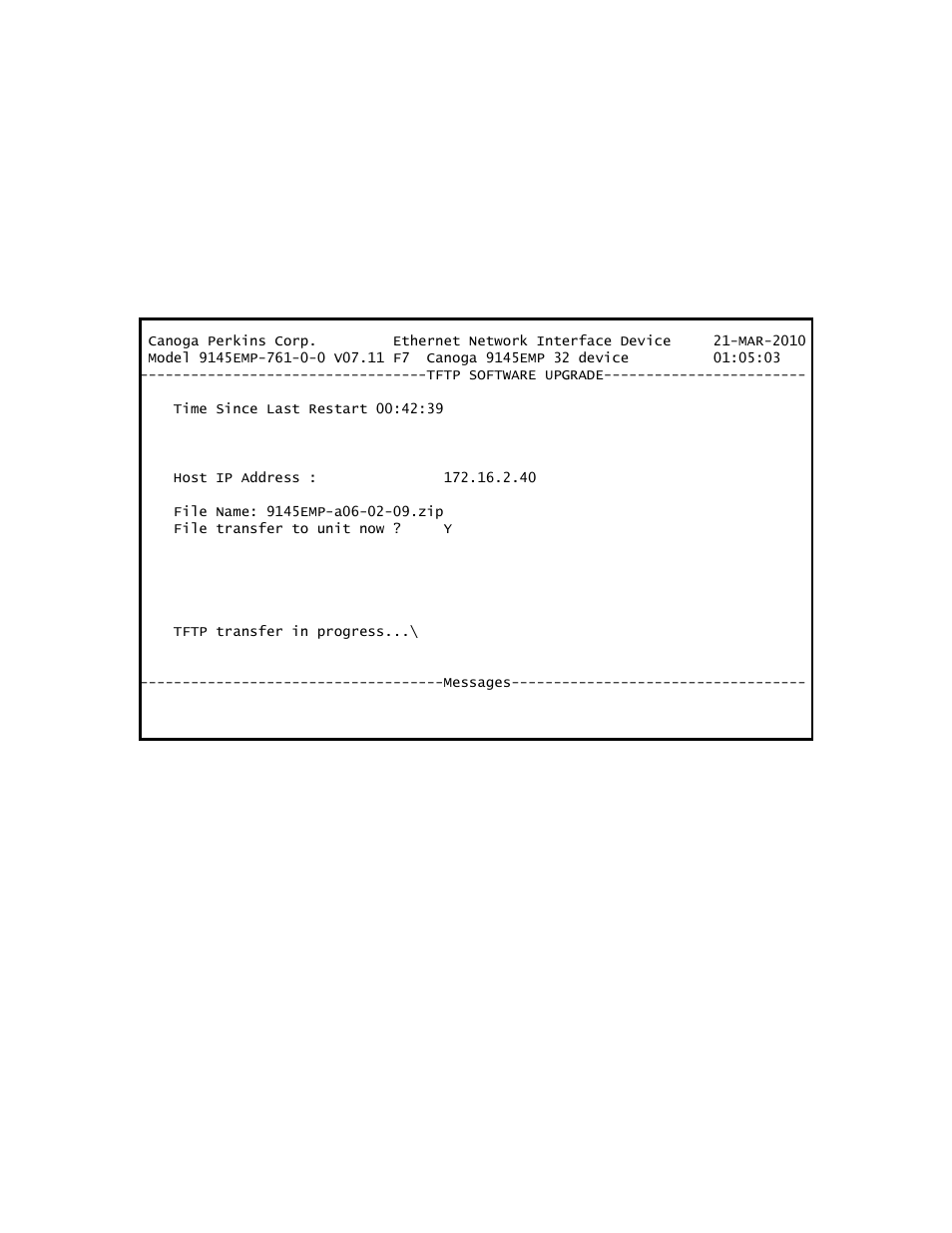 4 get software upgrades with tftp | CANOGA PERKINS 9145EMP NID Software Version 3.1 User Manual | Page 101 / 202