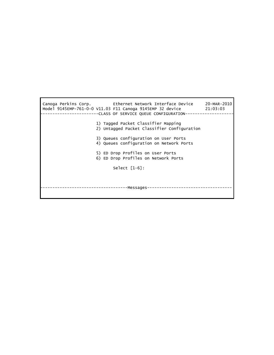 3 cos queues configuration | CANOGA PERKINS 9145EMP NID Software Version 3.1 User Manual | Page 118 / 202