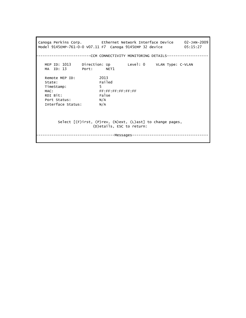 CANOGA PERKINS 9145EMP NID Software Version 3.1 User Manual | Page 168 / 202