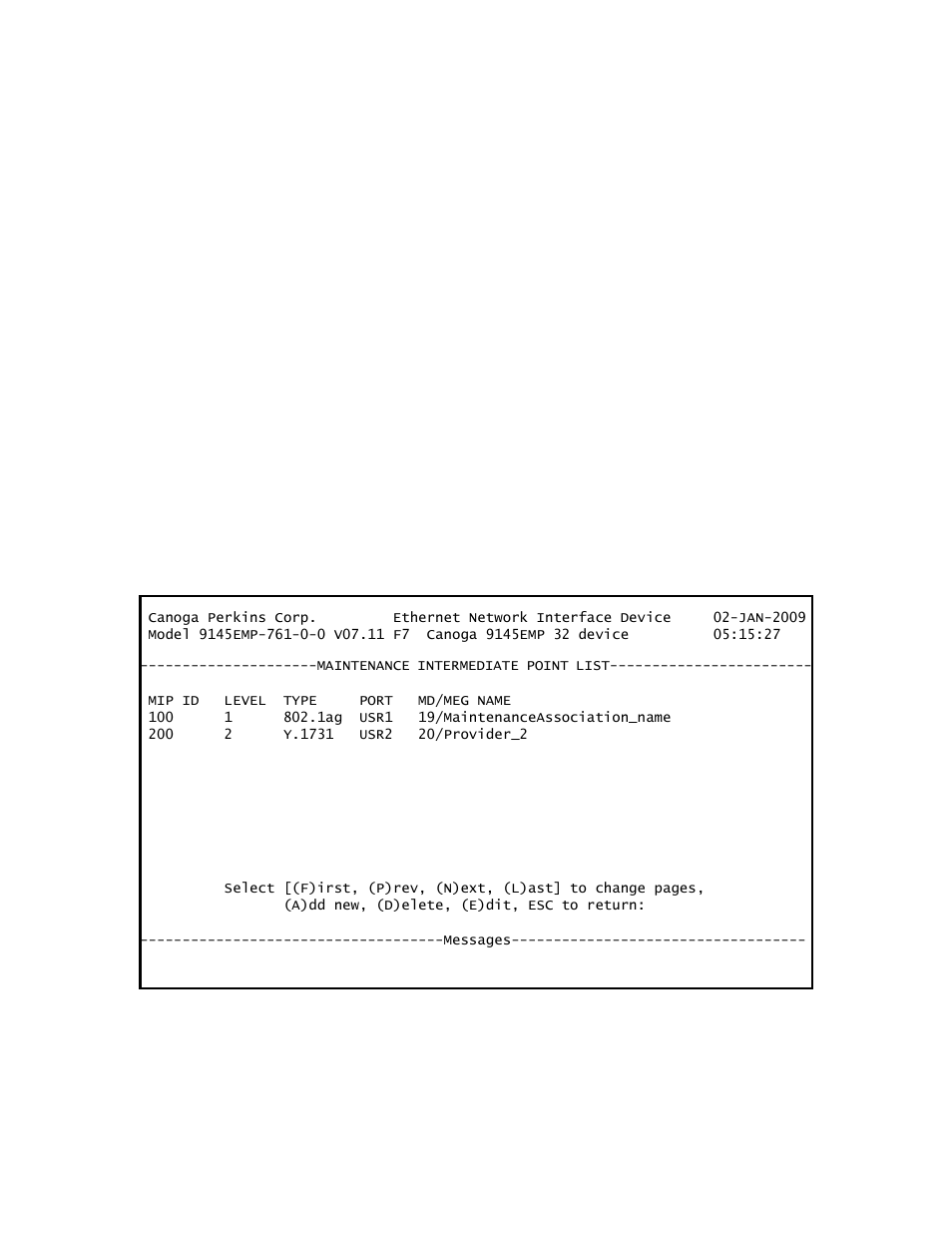 7 maintenance intermediate points | CANOGA PERKINS 9145EMP NID Software Version 3.1 User Manual | Page 175 / 202