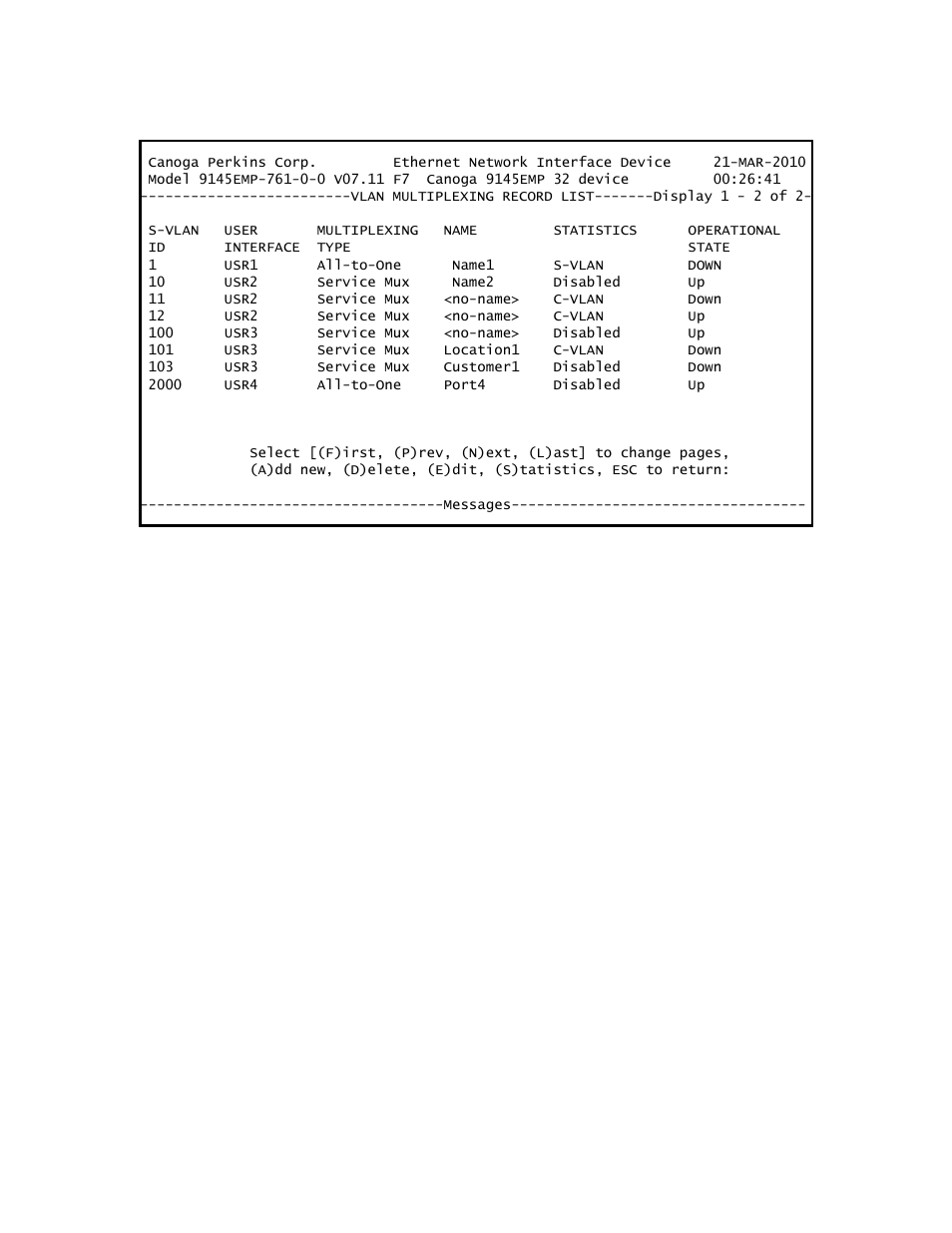 CANOGA PERKINS 9145EMP NID Software Version 3.1 User Manual | Page 194 / 202