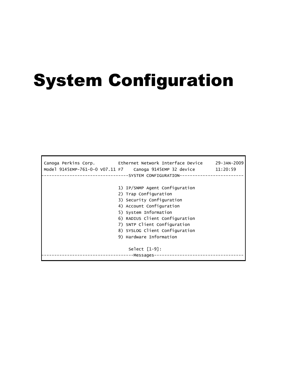 Chapter 3 system configuration | CANOGA PERKINS 9145EMP NID Software Version 3.1 User Manual | Page 23 / 202