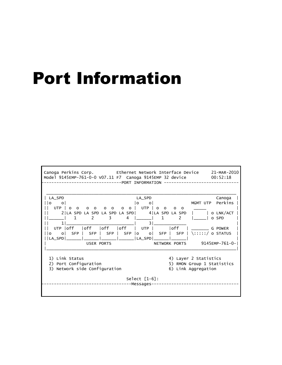 Chapter 5 port information | CANOGA PERKINS 9145EMP NID Software Version 3.1 User Manual | Page 61 / 202