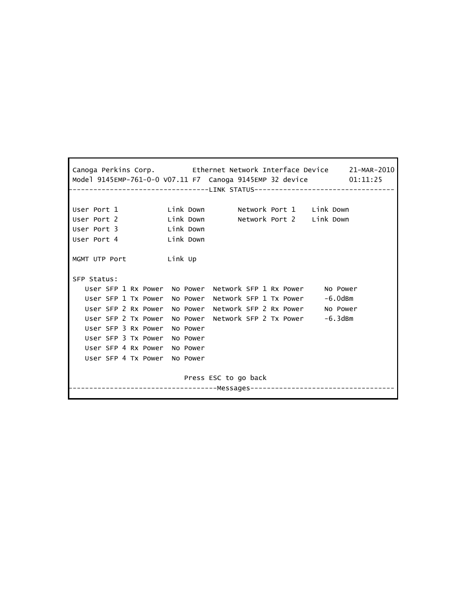 1 link status | CANOGA PERKINS 9145EMP NID Software Version 3.1 User Manual | Page 62 / 202