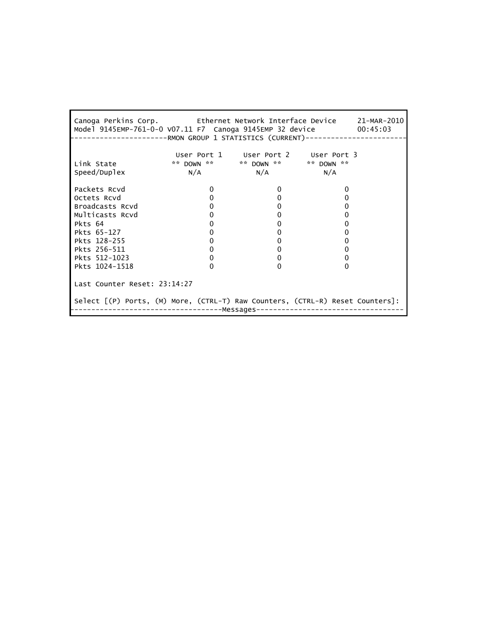 5 rmon group 1 statistics | CANOGA PERKINS 9145EMP NID Software Version 3.1 User Manual | Page 73 / 202