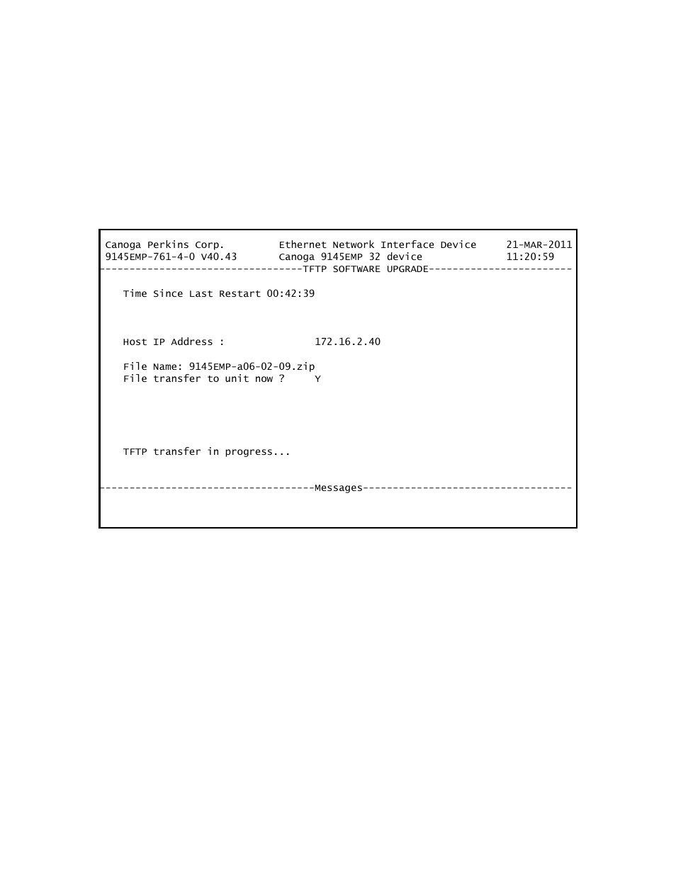 4 get software upgrades with tftp | CANOGA PERKINS 9145EMP NID Software Version 4.0 User Manual | Page 108 / 229