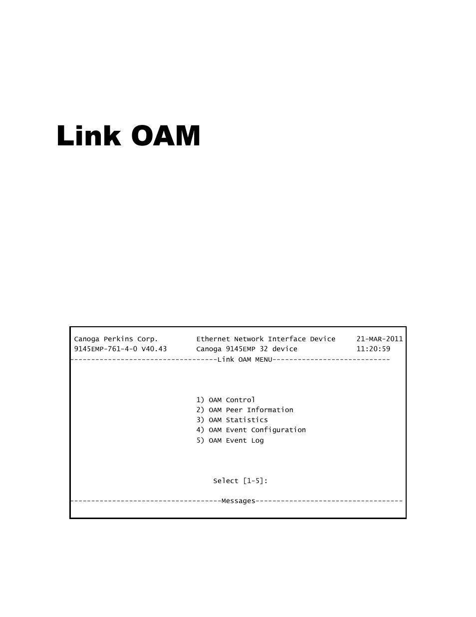 Link oam, 0 operation, administration and maintenance, Chapter 9 link oam | CANOGA PERKINS 9145EMP NID Software Version 4.0 User Manual | Page 112 / 229