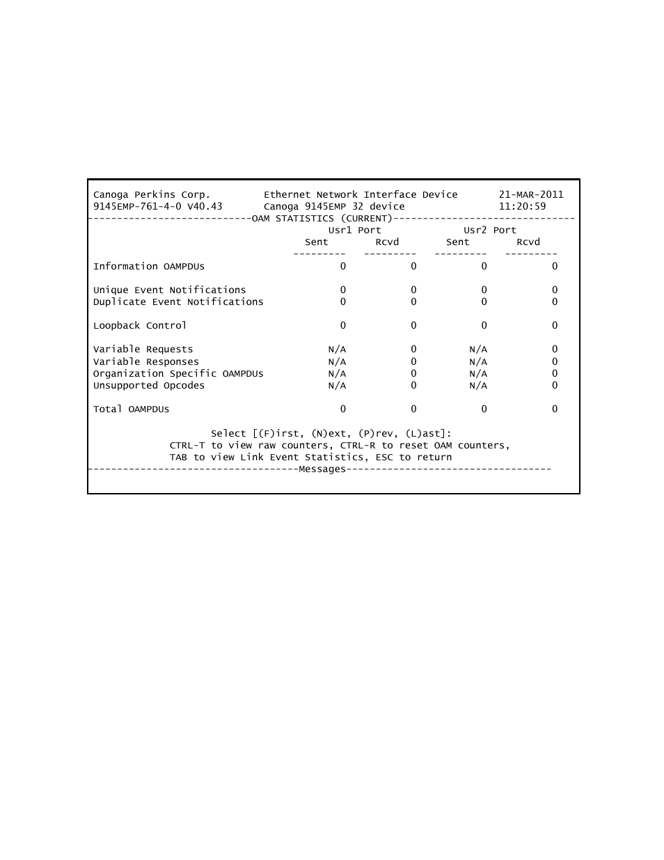 3 oam statistics | CANOGA PERKINS 9145EMP NID Software Version 4.0 User Manual | Page 117 / 229