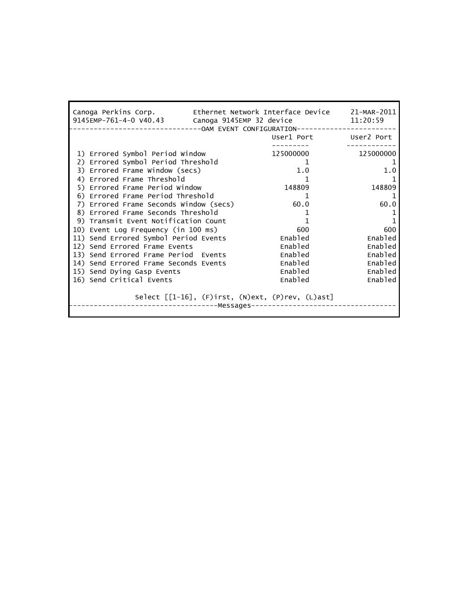 4 oam event configuration | CANOGA PERKINS 9145EMP NID Software Version 4.0 User Manual | Page 118 / 229